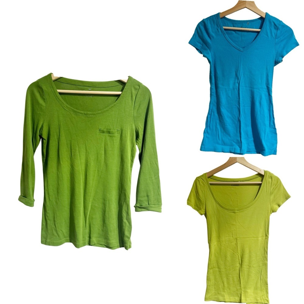 Lot Of 3 Tops Women XS Small Blue Green Short And Long Sleeve Caslon Talbots